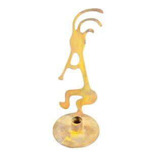 Kokopelli Flute Candle Holder Tea Light Metal Brutalist Rusty Vintage Decor VTG